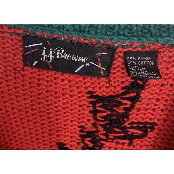 Vintage 1980's JJ Browne Sz L Southwestern Intarsia Knit Chunky Cardigan Sweater - Picture 3 of 5